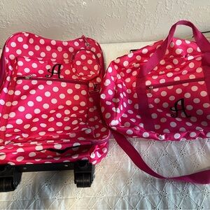 Pink Polka Dot “A” Monogrammed Kids Luggage Set